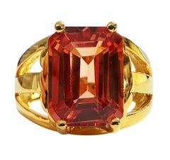 New African 7.4 Carat Mandarin Orange Tourmaline Yellow Gold Pl Sterling Ring
