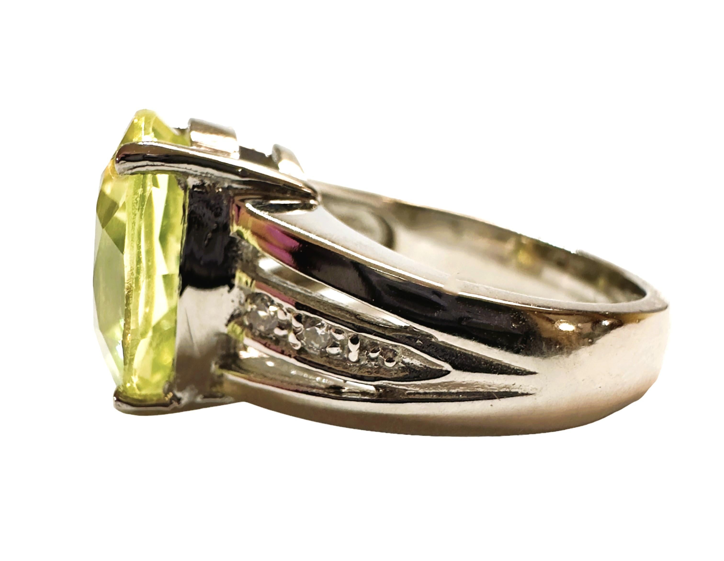 Art Deco New African 7.40 ct Peridot & White Sapphire Sterling Ring For Sale