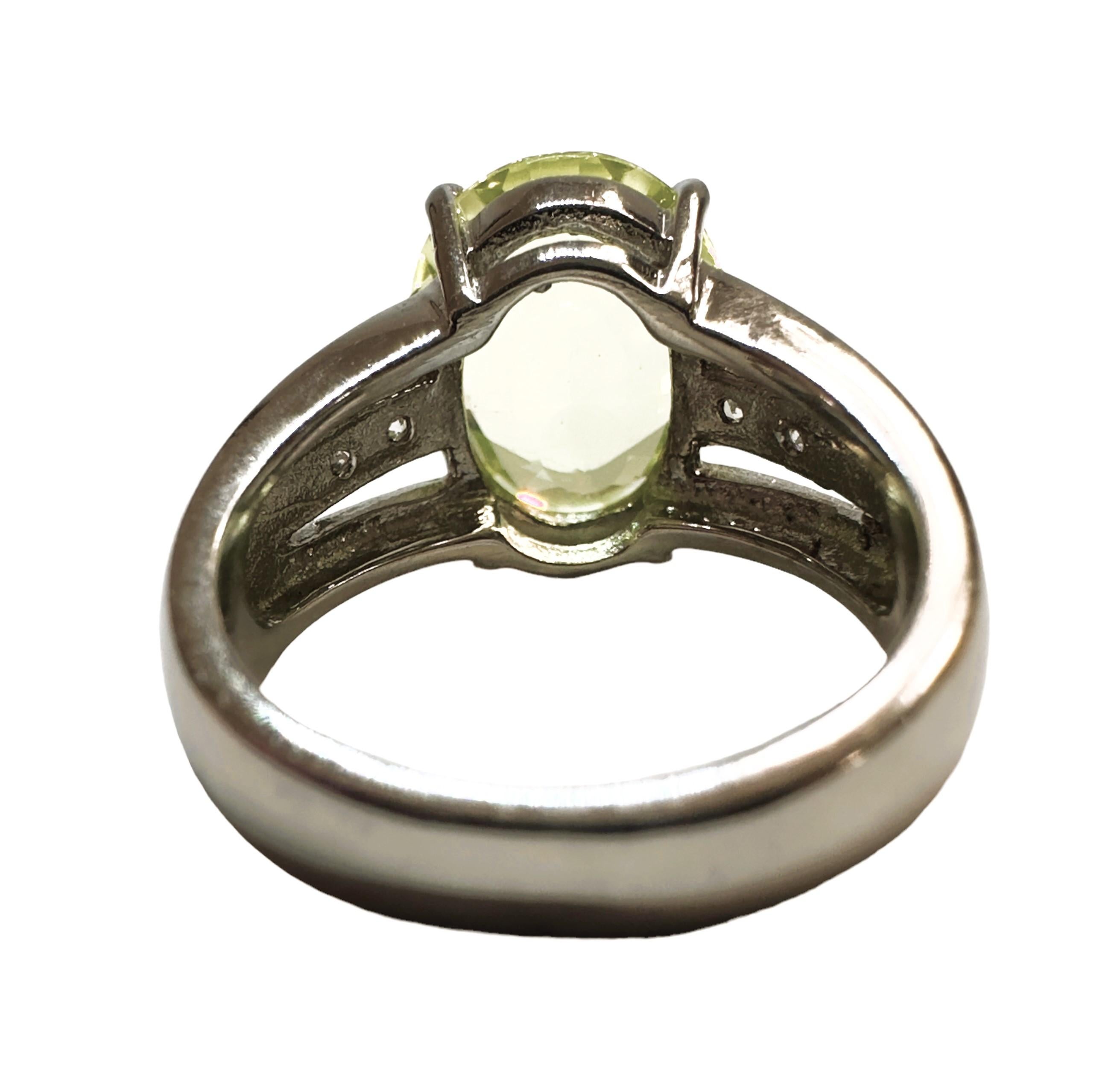 Oval Cut New African 7.40 ct Peridot & White Sapphire Sterling Ring For Sale
