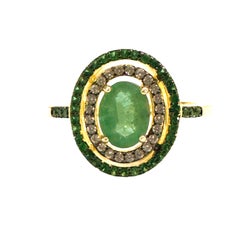New African .76 Ct Emerald Green Garnet Sapphire YGold Plated Sterling Ring