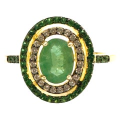 New African .76 Ct Emerald Green Garnet Sapphire YGold Plated Sterling Ring 