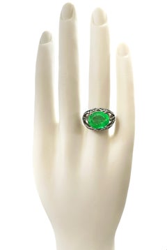 New African 7.60 Carat Emerald Green Garnet Sapphire & Tsavorite Sterling Ring