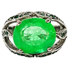 New African 7.60 Carat Emerald Green Garnet Sapphire & Tsavorite Sterling Ring