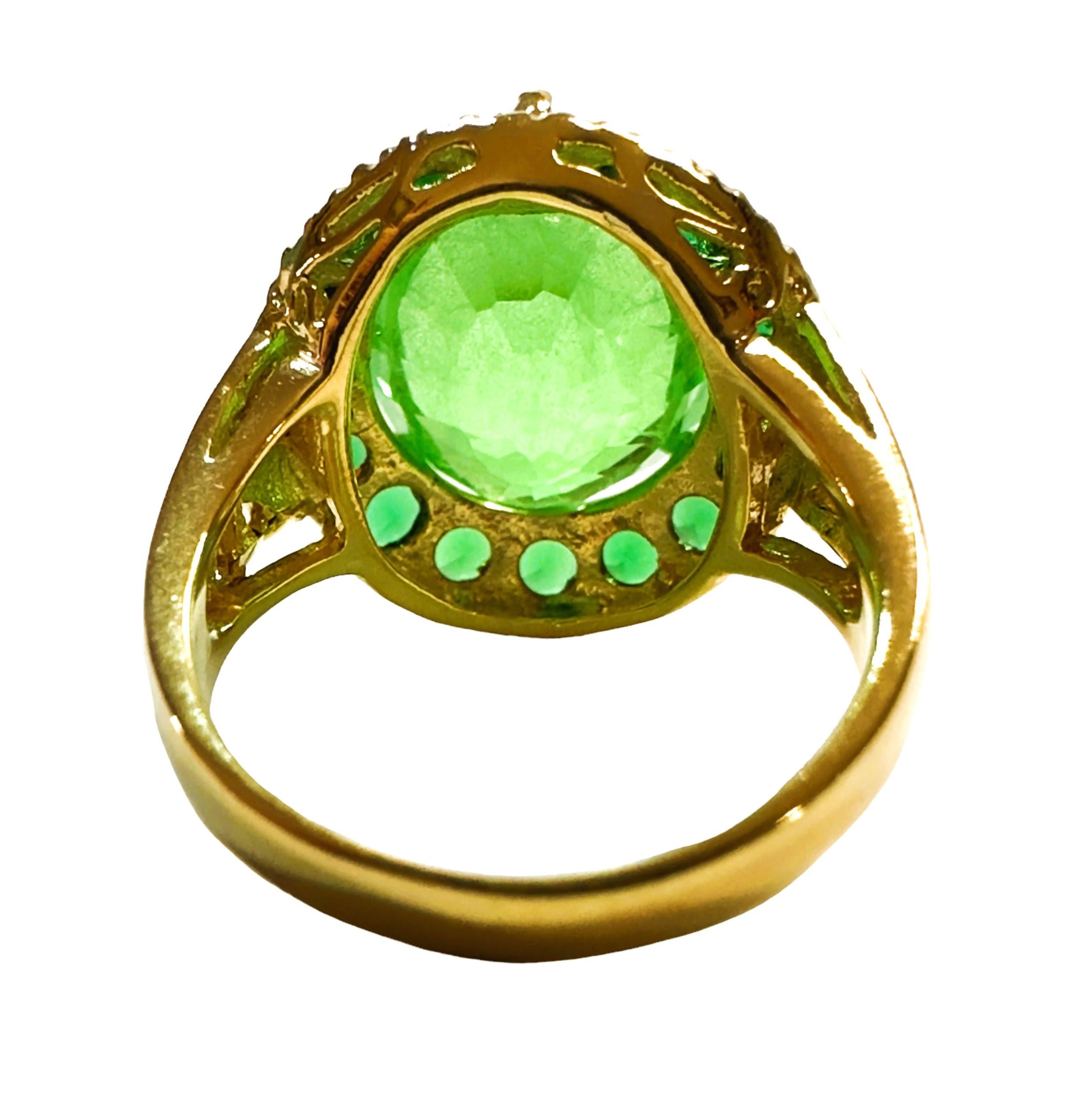 Art Deco New African 7.60 Ct Emerald Green Garnet Sapphire & Tsavorite Sterling Ring  For Sale