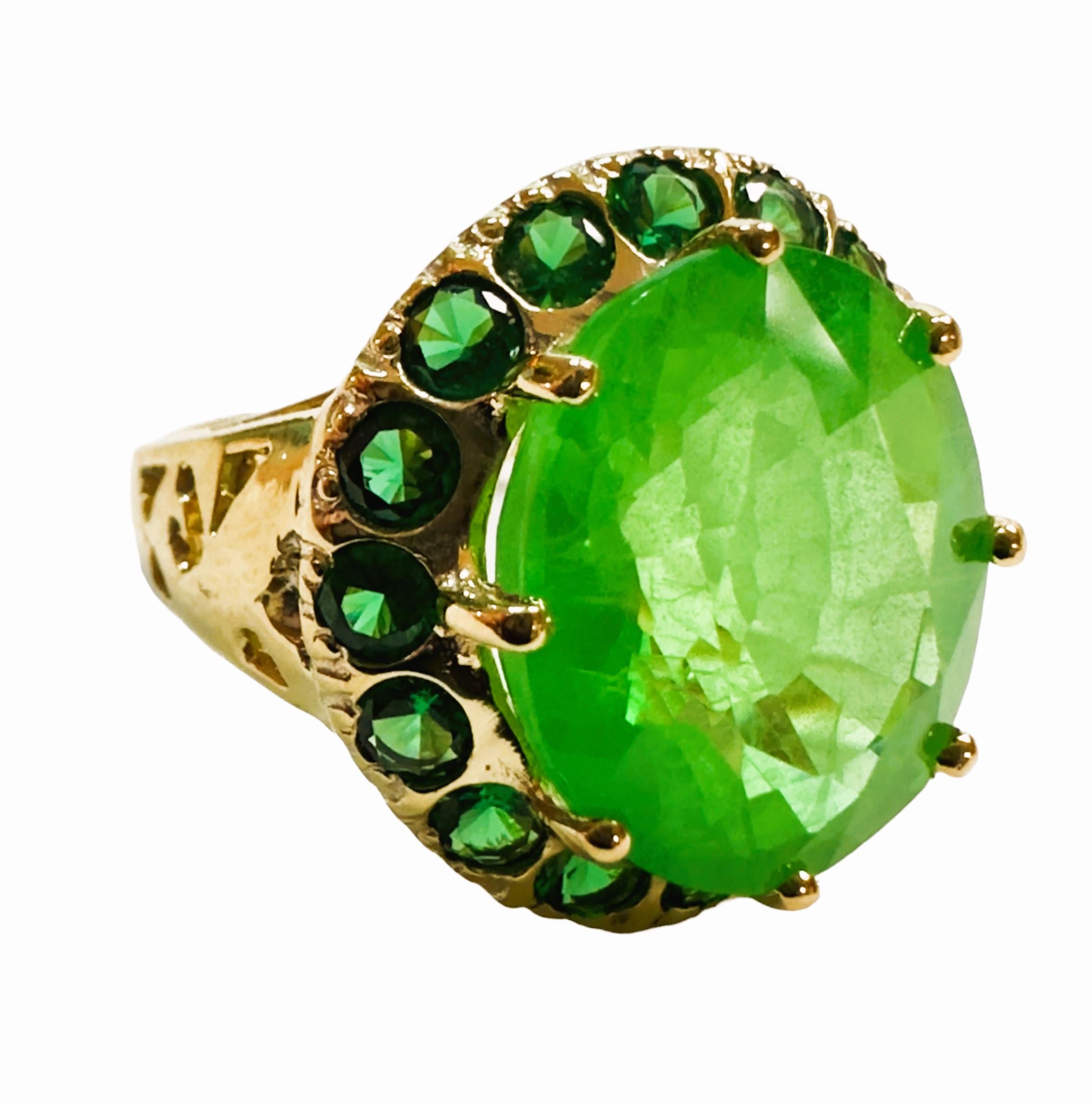 New African 7.60 Ct Emerald Green Garnet Sapphire & Tsavorite Sterling Ring  In New Condition In Eagan, MN