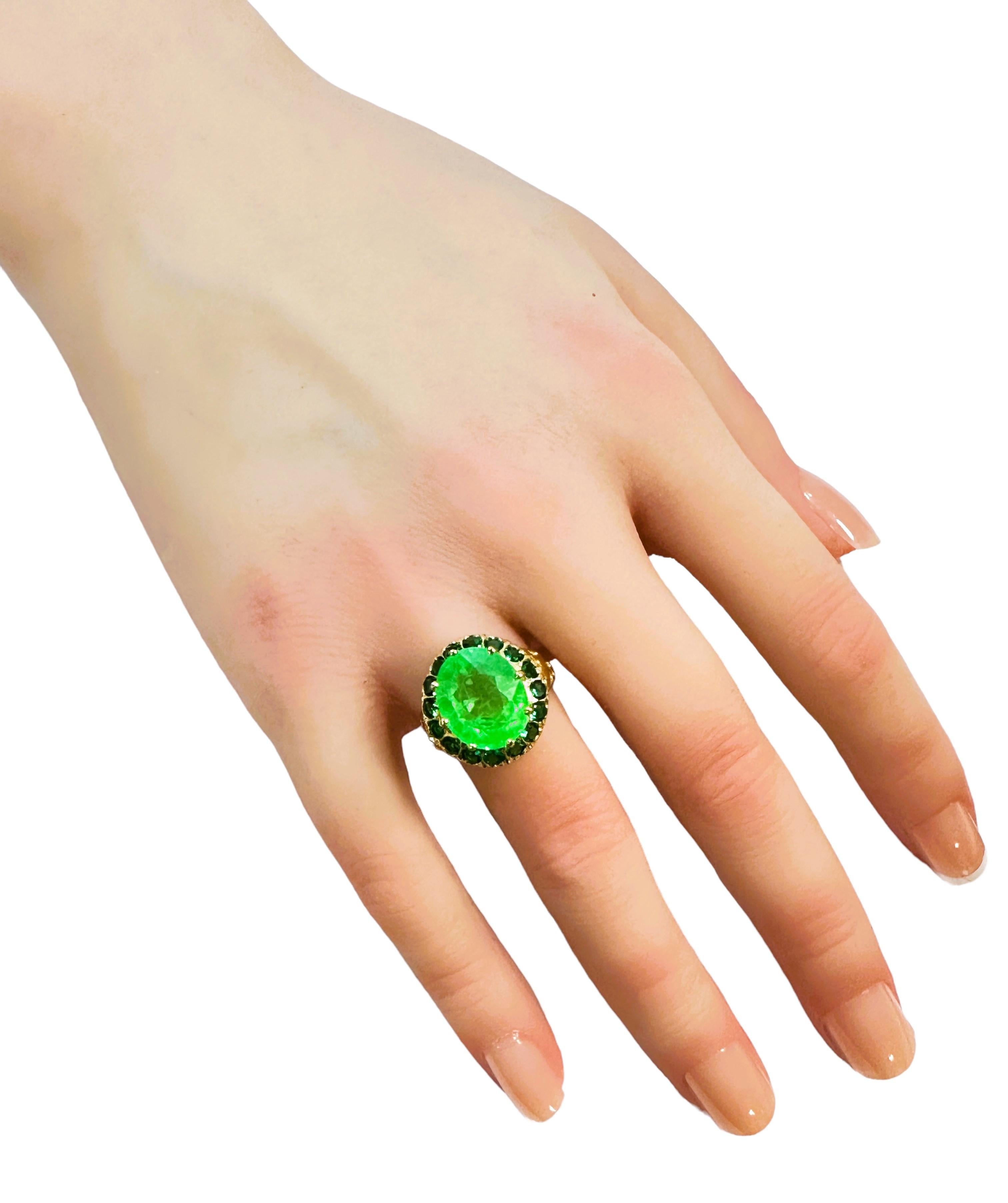 Women's New African 7.60 Ct Emerald Green Garnet Sapphire & Tsavorite Sterling Ring  For Sale