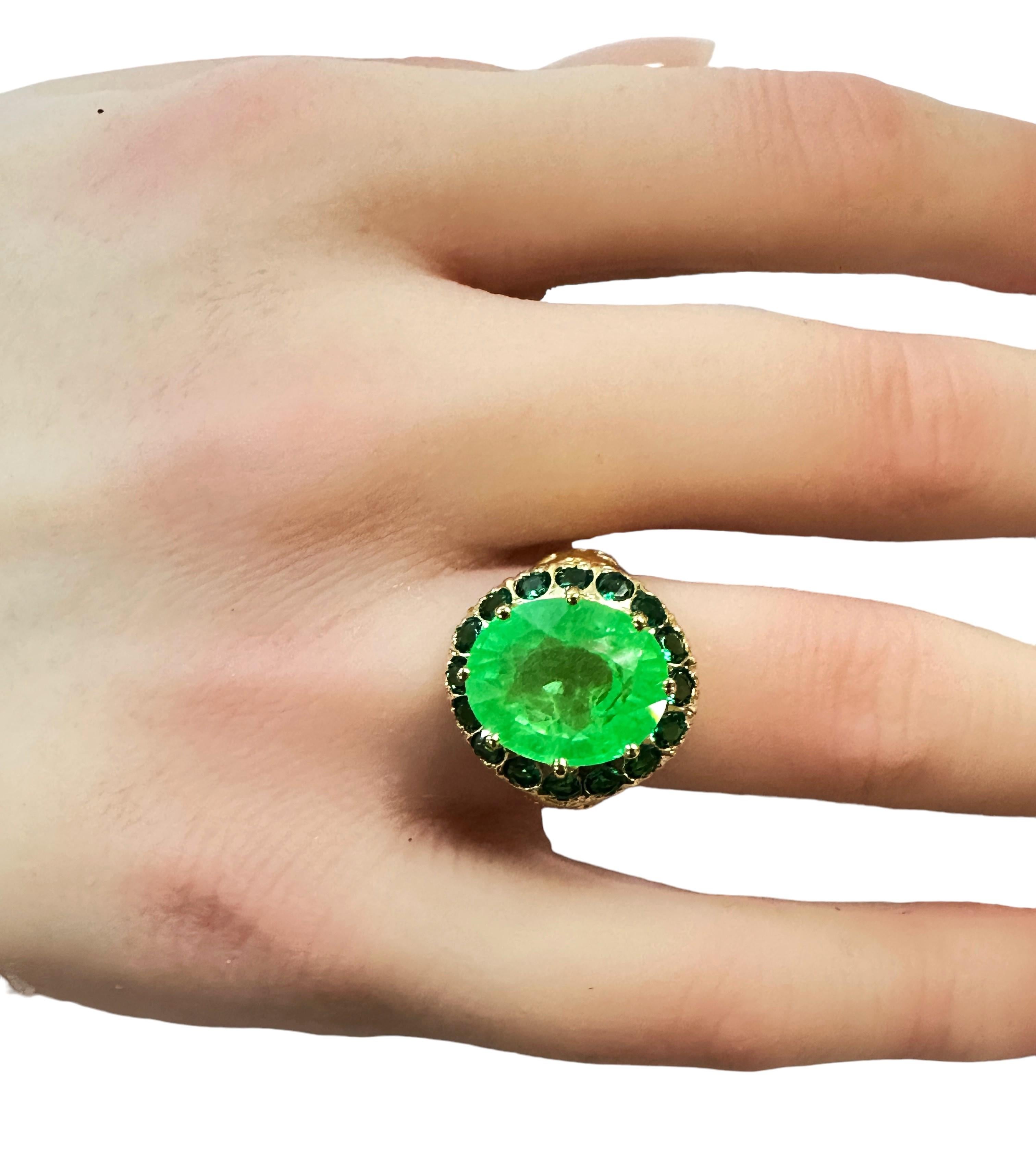 New African 7.60 Ct Emerald Green Garnet Sapphire & Tsavorite Sterling Ring  For Sale 1