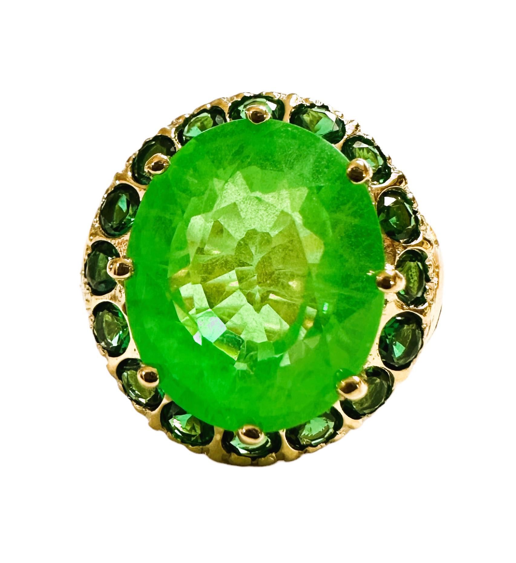 New African 7.60 Ct Emerald Green Garnet Sapphire & Tsavorite Sterling Ring  2