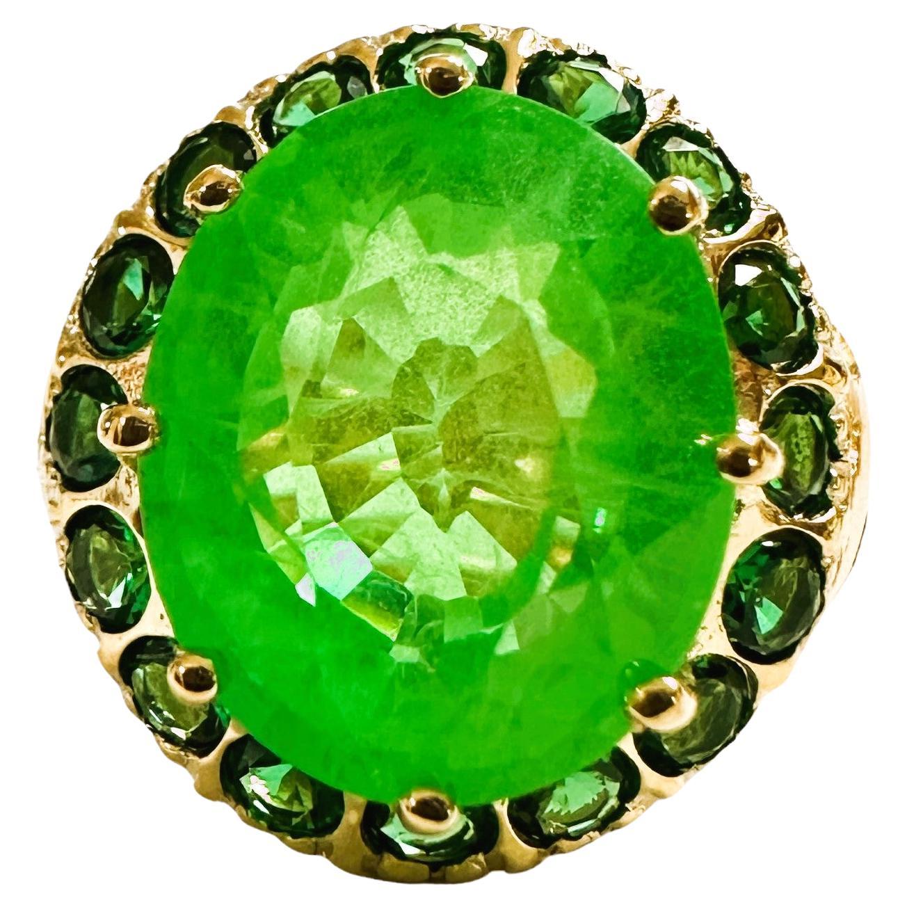 New African 7.60 Ct Emerald Green Garnet Sapphire & Tsavorite Sterling Ring 