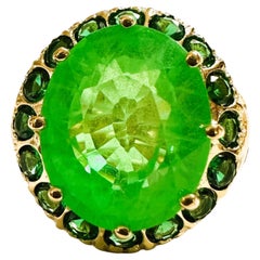 Retro New African 7.60 Ct Emerald Green Garnet Sapphire & Tsavorite Sterling Ring 