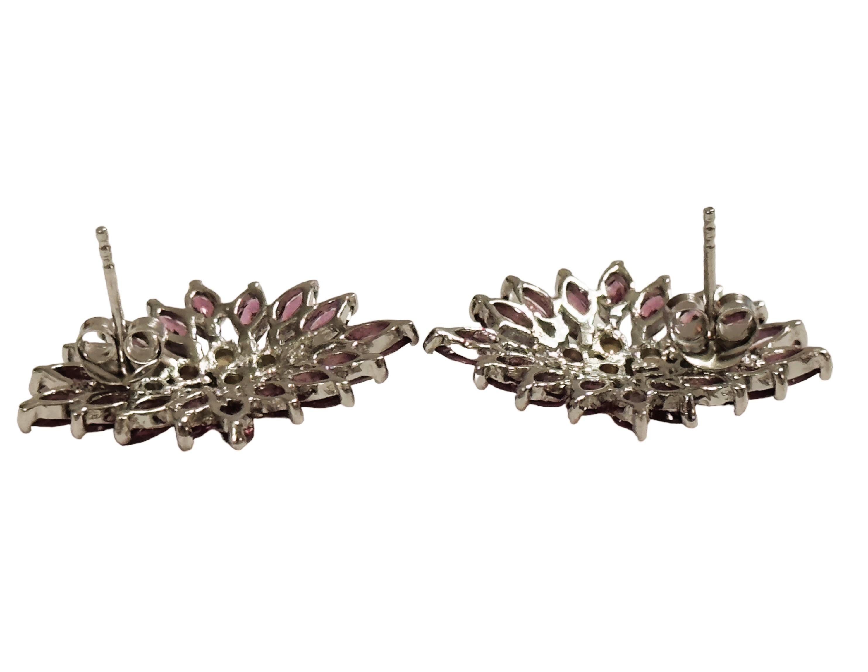 Oval Cut New 7.62 Carat Marquise Sapphire & Garnet Sterling Silver Post Earrings For Sale