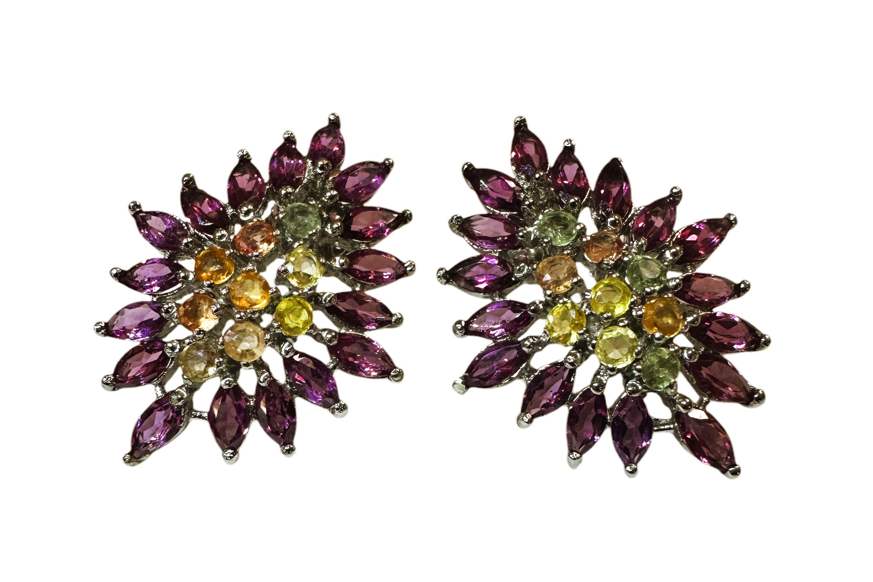 New 7.62 Carat Marquise Sapphire & Garnet Sterling Silver Post Earrings In New Condition For Sale In Eagan, MN