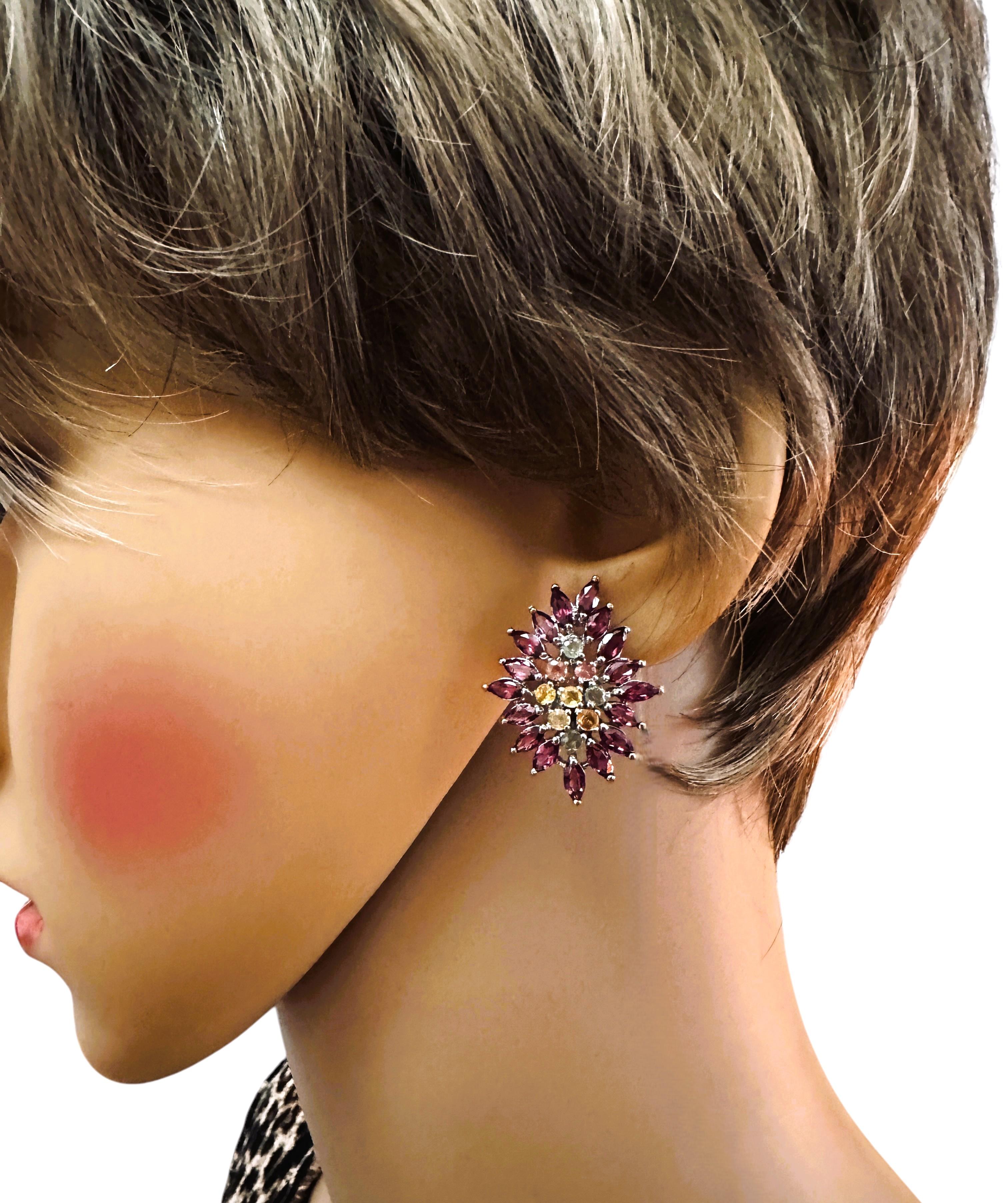 Women's New 7.62 Carat Marquise Sapphire & Garnet Sterling Silver Post Earrings For Sale