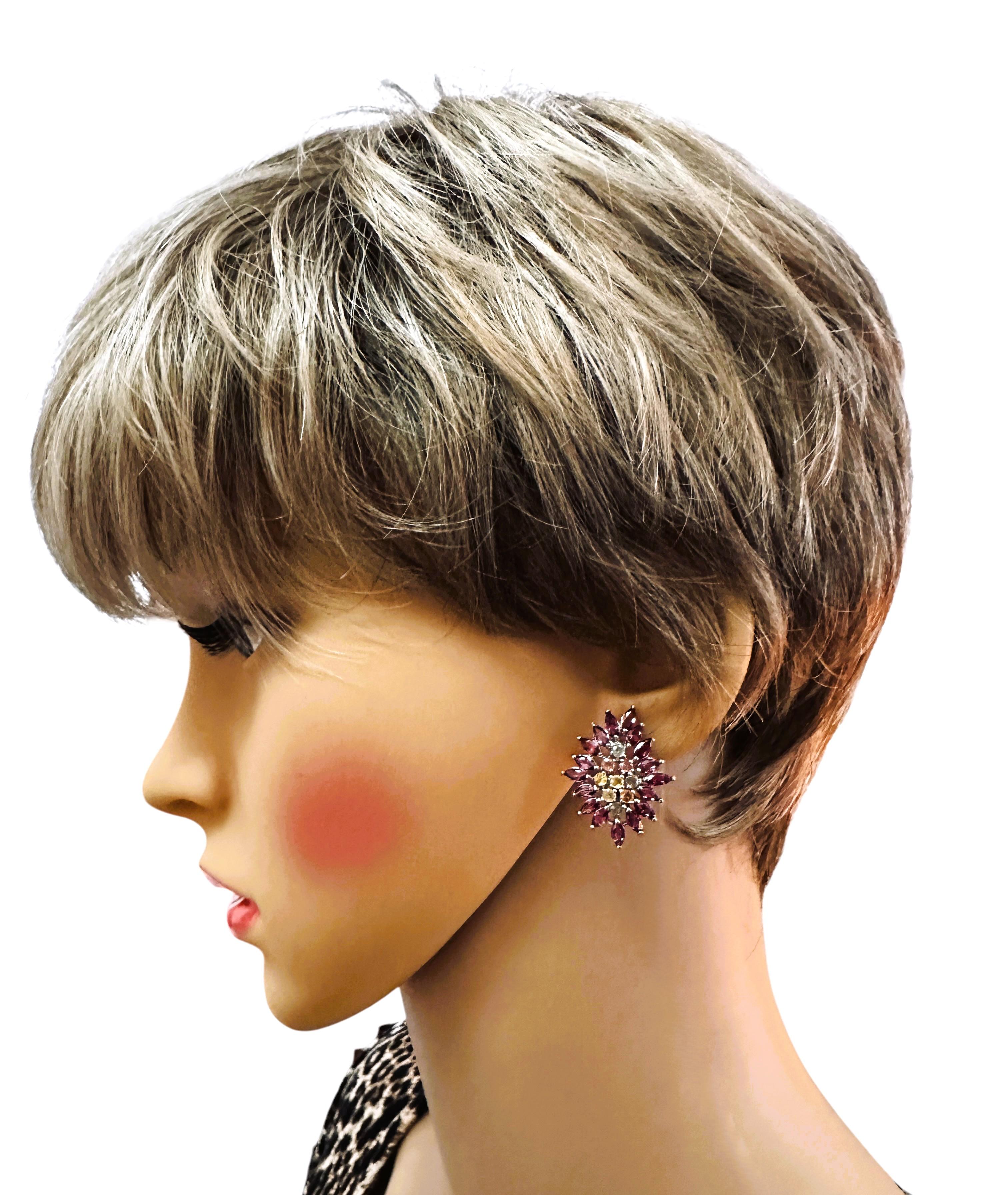 New 7.62 Carat Marquise Sapphire & Garnet Sterling Silver Post Earrings For Sale 1