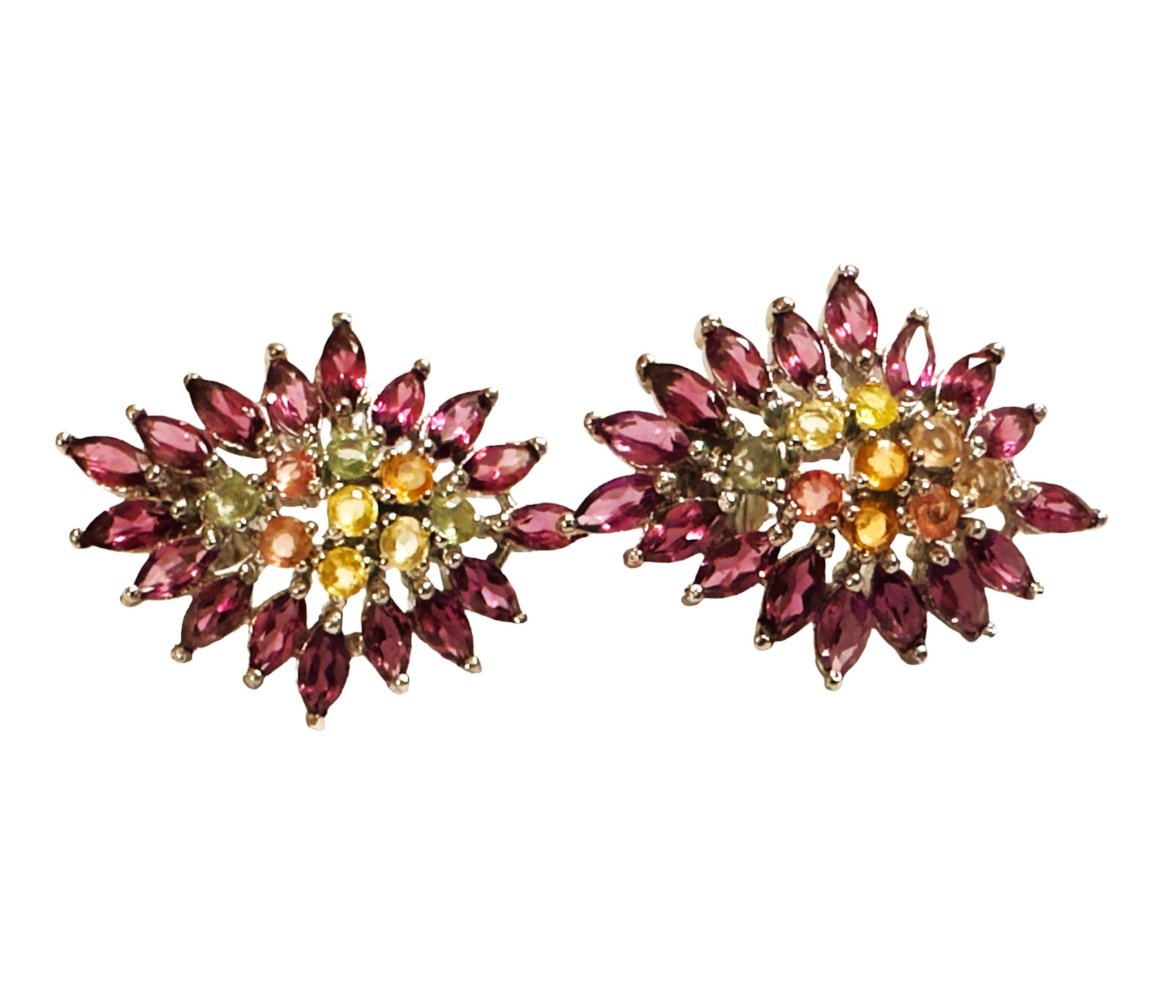 New African 7.62 Ct Marquise Sapphire & Rhodolite Garnet Sterling Earrings For Sale 3