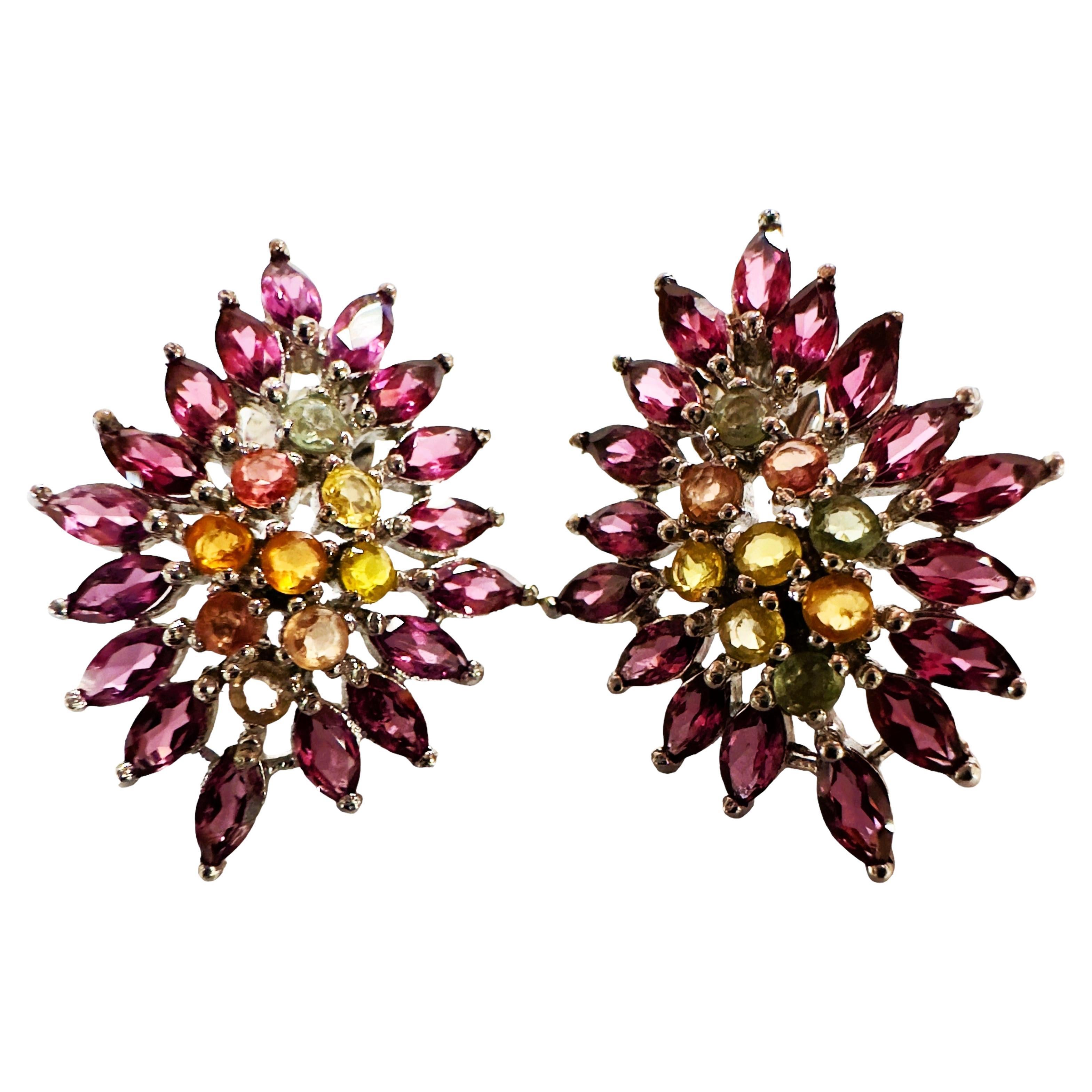 New African 7.62 Ct Marquise Sapphire & Rhodolite Garnet Sterling Earrings For Sale