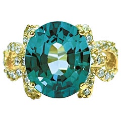 New African 7.8 Ct IF Green & White Sapphire Yellow Gold Plate Sterling Ring