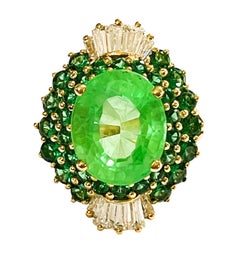 New African 7.9 Ct Emerald Green Garnet Sapphire & Tsavorite YGold Sterling Ring