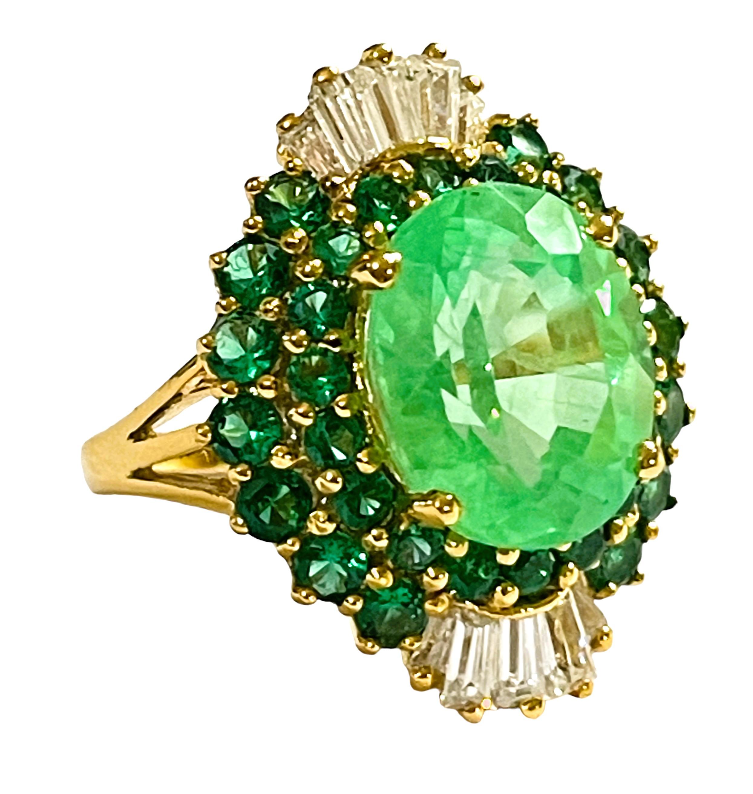 Art Deco New African 7.9 Ct Emerald Green Garnet Sapphire & Tsavorite YGold Sterling Ring For Sale