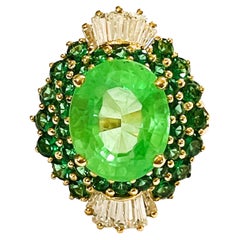 Antique New African 7.9 Ct Emerald Green Garnet Sapphire & Tsavorite YGold Sterling Ring