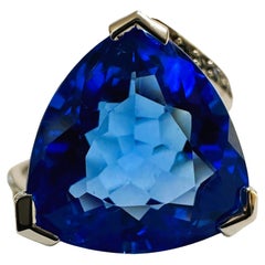 New African 7.90 Ct Swiss Blue Topaz & Blue Sapphire Sterling Ring