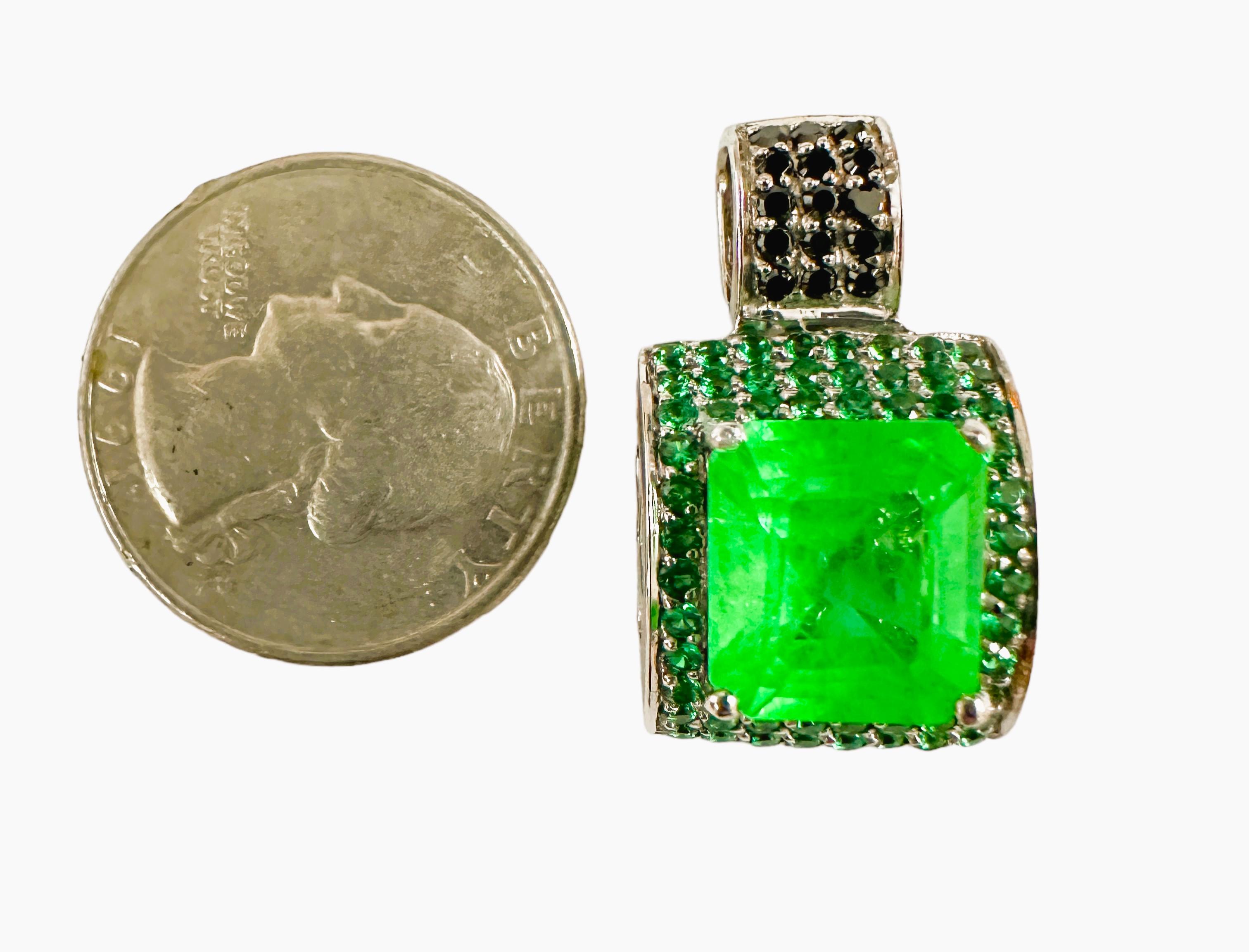 Art Deco New African 8 Ct Green Garnet Sapphire & Tsavorite Sterling Pendant