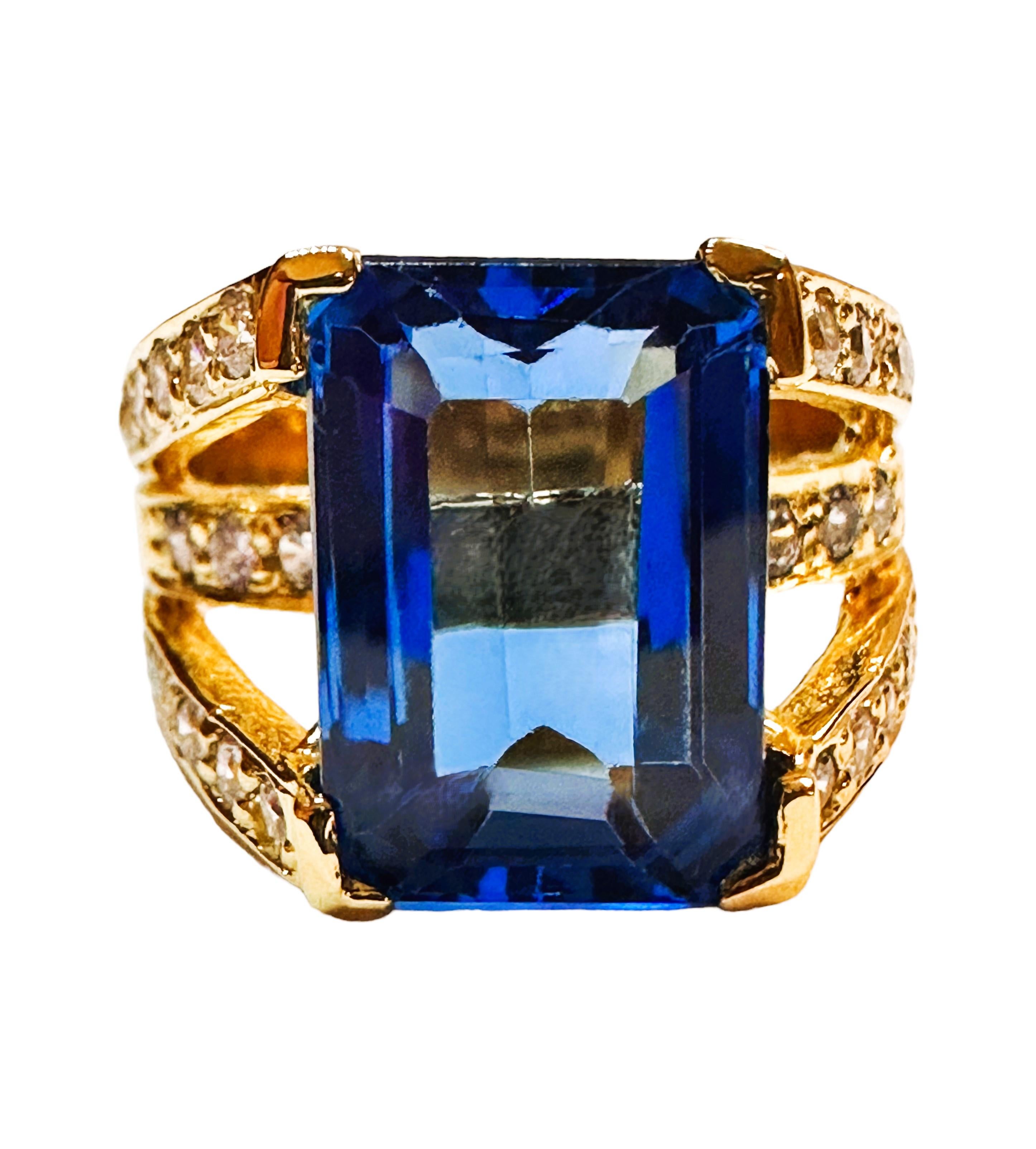 Neuer afrikanischer 8,0 Karat Neonblauer Topas & weißer Saphir Y vergoldeter Sterling-Ring 1