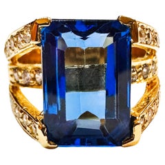 New African 8.0 ct Neon Blue Topaz & White Sapphire YGold Plated Sterling Ring