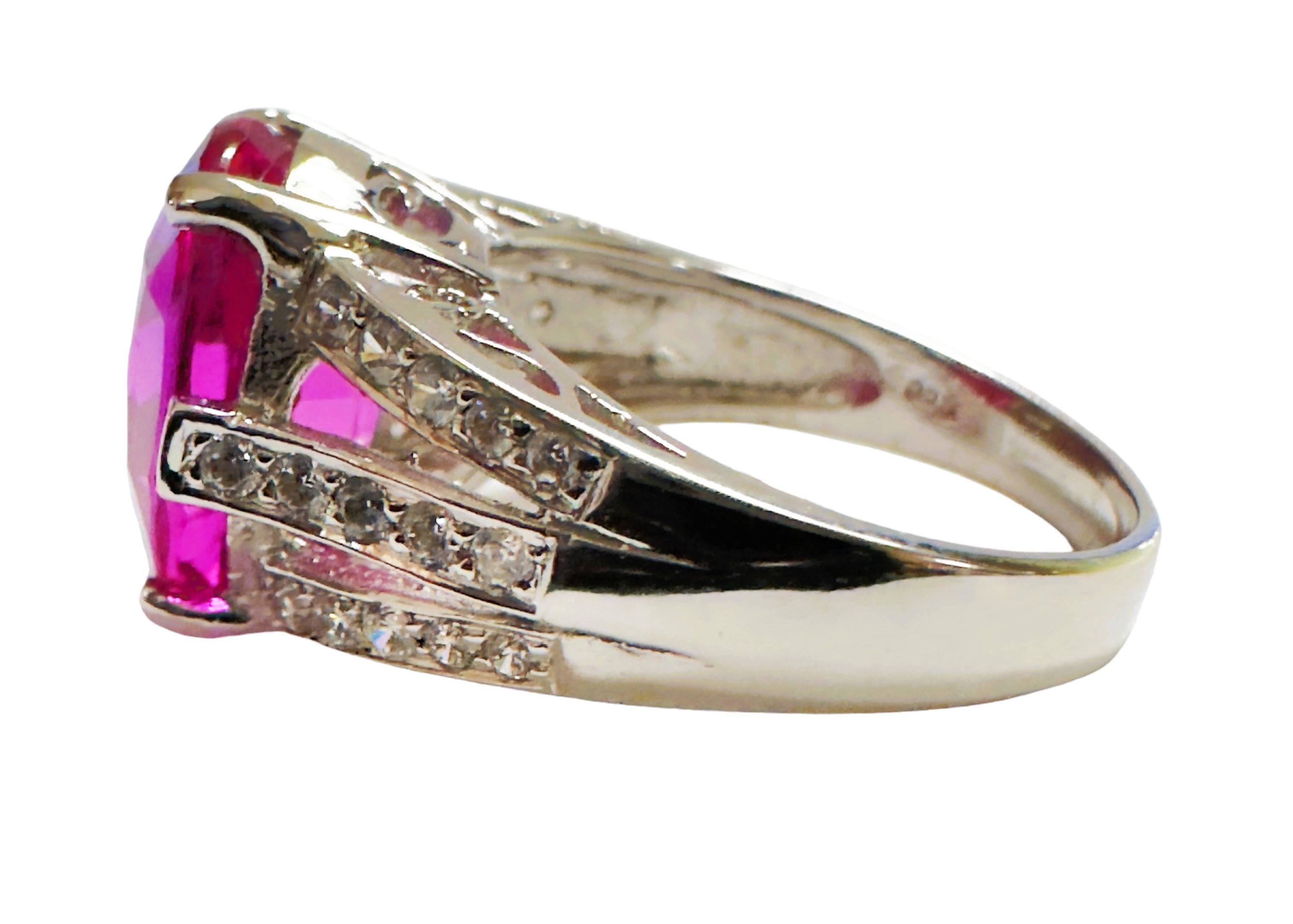 Art Deco New African 8.0 Ct Pink Sapphire Sterling Ring Size 6 For Sale