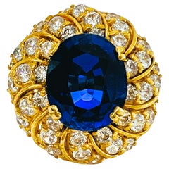 New African 8.10ct Kashmir Blue & White Sapphire Ygold Plate Sterling Ring