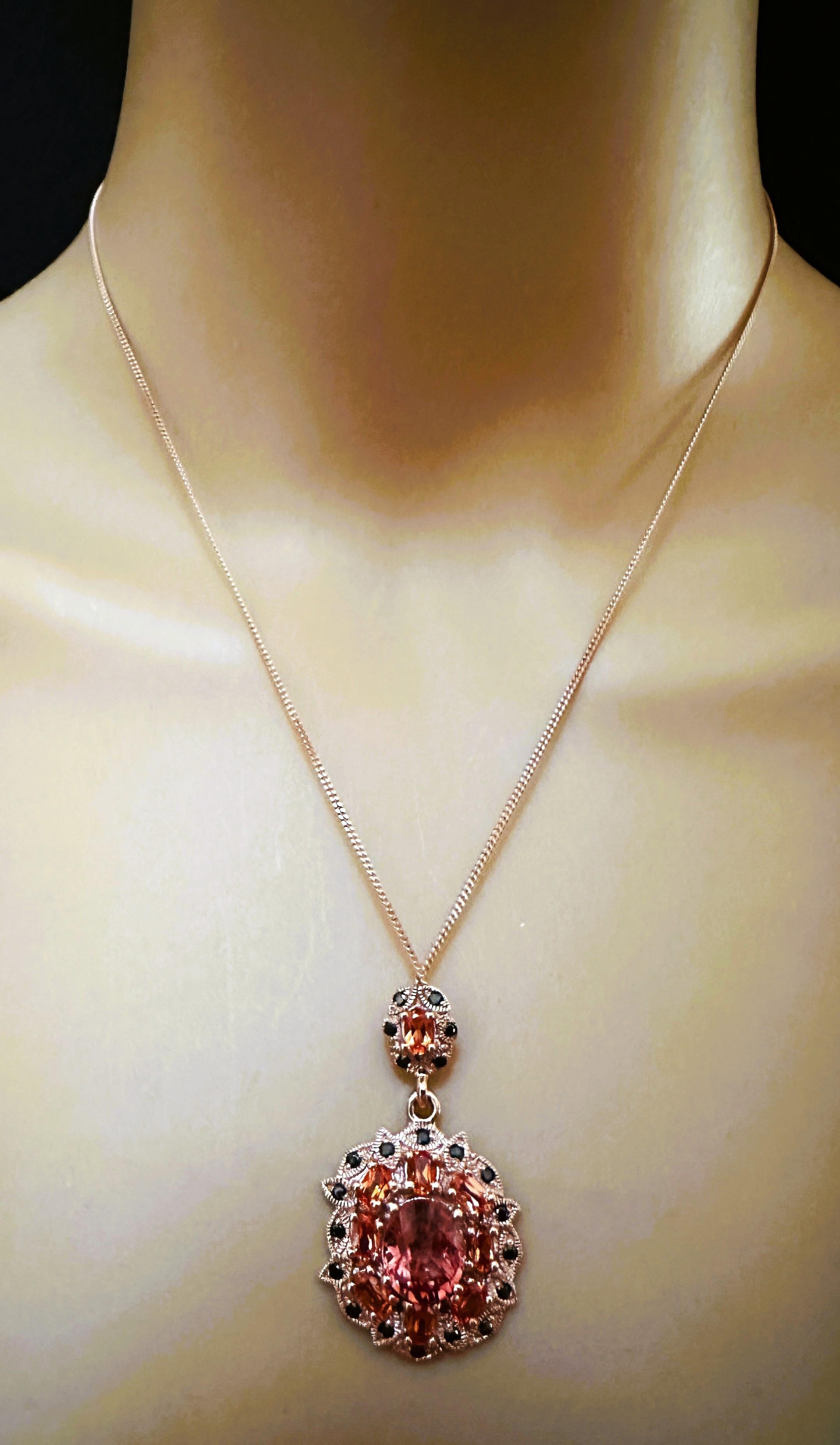 Oval Cut New African 8.1 ct Orange Sapphire & Diamond Cut Spinel RGold Sterling Necklace