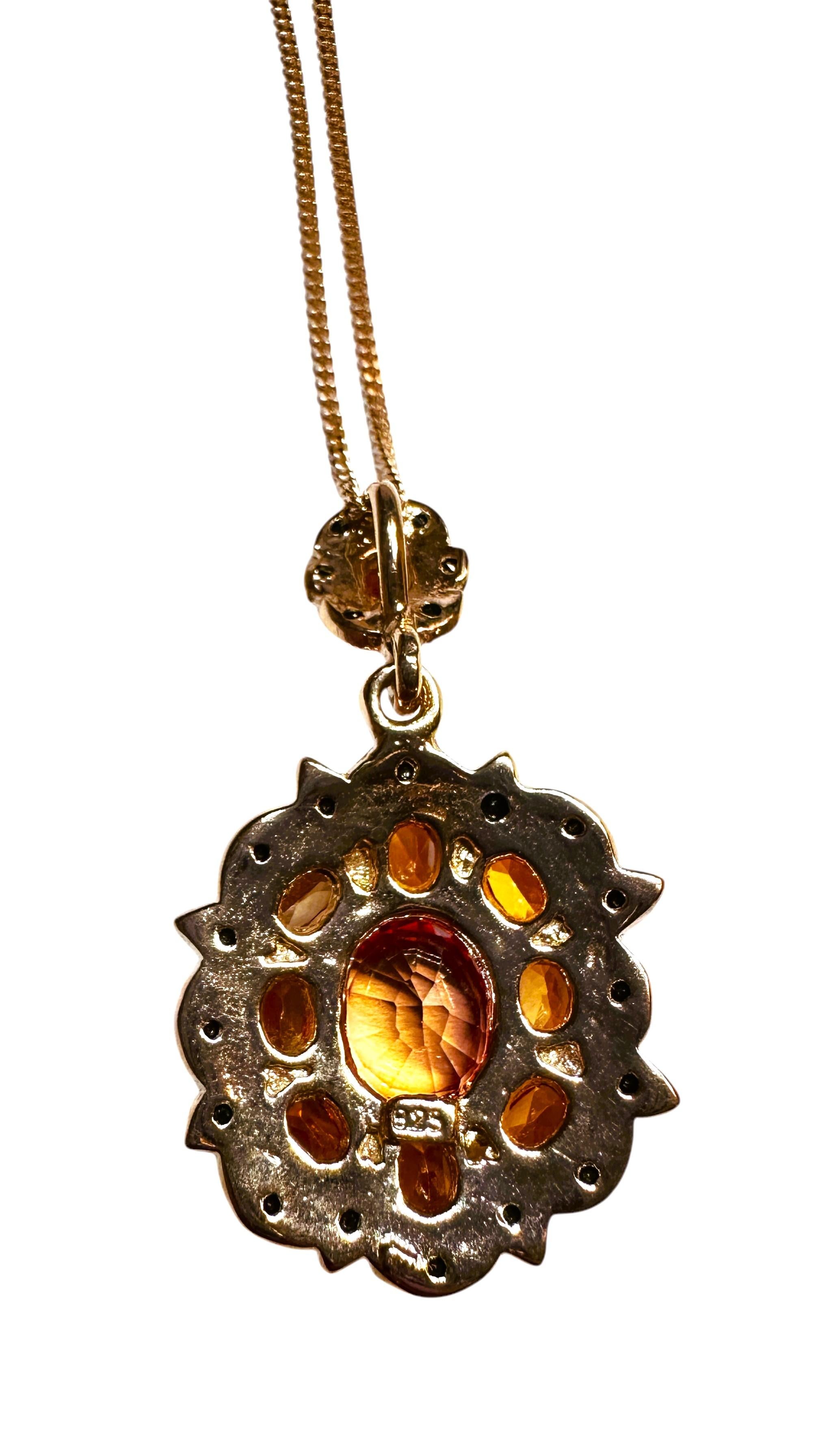 Women's New African 8.1 ct Orange Sapphire & Diamond Cut Spinel RGold Sterling Necklace
