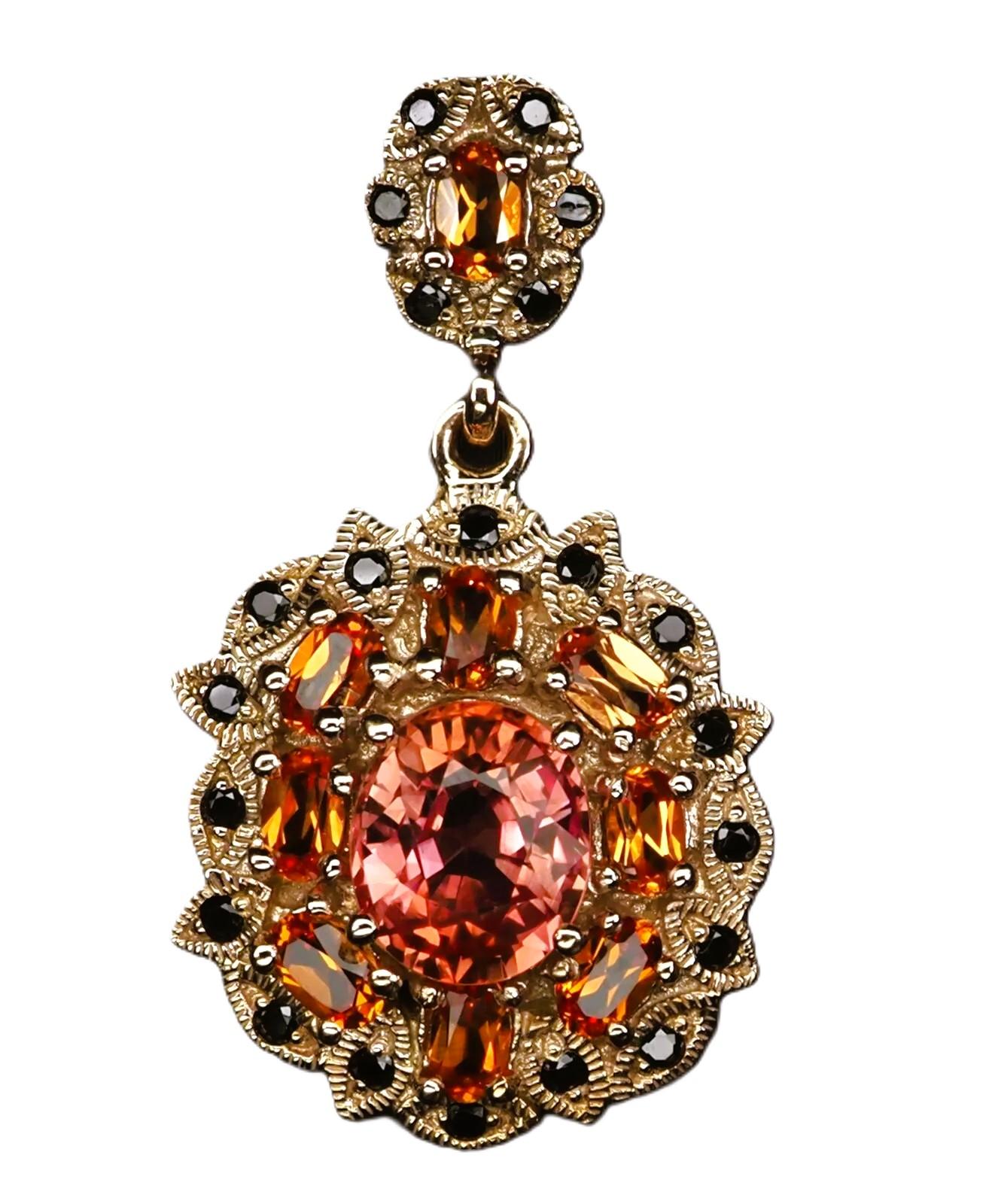 New African 8.1 ct Orange Sapphire & Diamond Cut Spinel RGold Sterling Necklace 1
