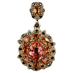 New African 8.1 ct Orange Sapphire & Diamond Cut Spinel RGold Sterling Necklace