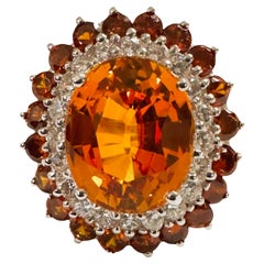 New African 8.20 ct IF Yellow Golden Sapphire & Orange Sapphire Sterling Ring 