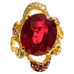 Bague africaine neuve avec saphir rouge rosé 8,30 carats et saphir blanc 