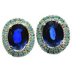 New African 8,4 Carat Royal Blue Sapphire & Diamond Cut Aqua Earrings (Orecchini)