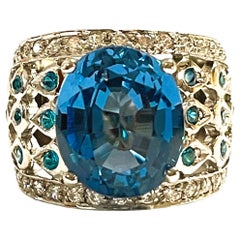 New African 8.40ct Swiss Blue Topaz and Paraiba Blue Apatite Sterling Ring