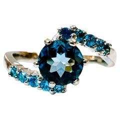 New African .85 Ct London Blue Topaz & Blue Sapphire Sterling Ring