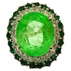 New African 8.50 Ct Emerald Green Garnet 
Tsavorite Sapphire Sterling Ring