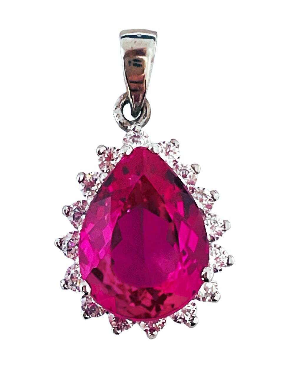 Art Deco New African 8.7 Carat Raspberry Topaz and White Sapphire Sterling Pendant For Sale