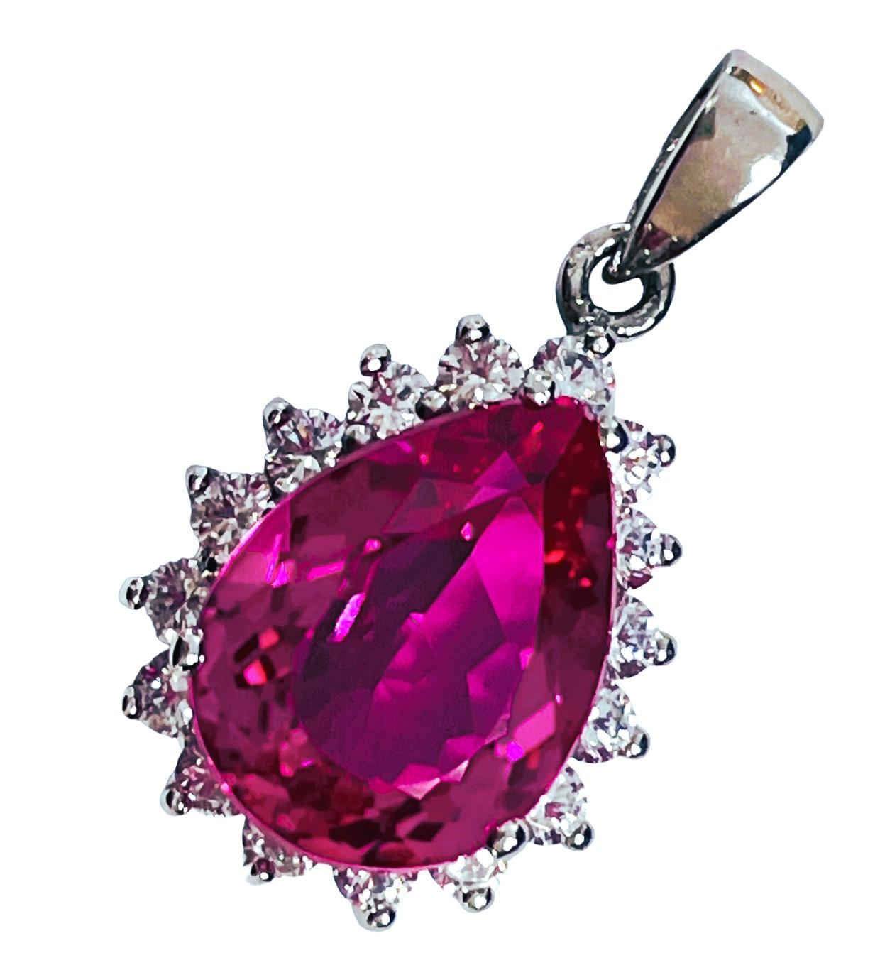 New African 8.7 Carat Raspberry Topaz and White Sapphire Sterling Pendant In New Condition For Sale In Eagan, MN