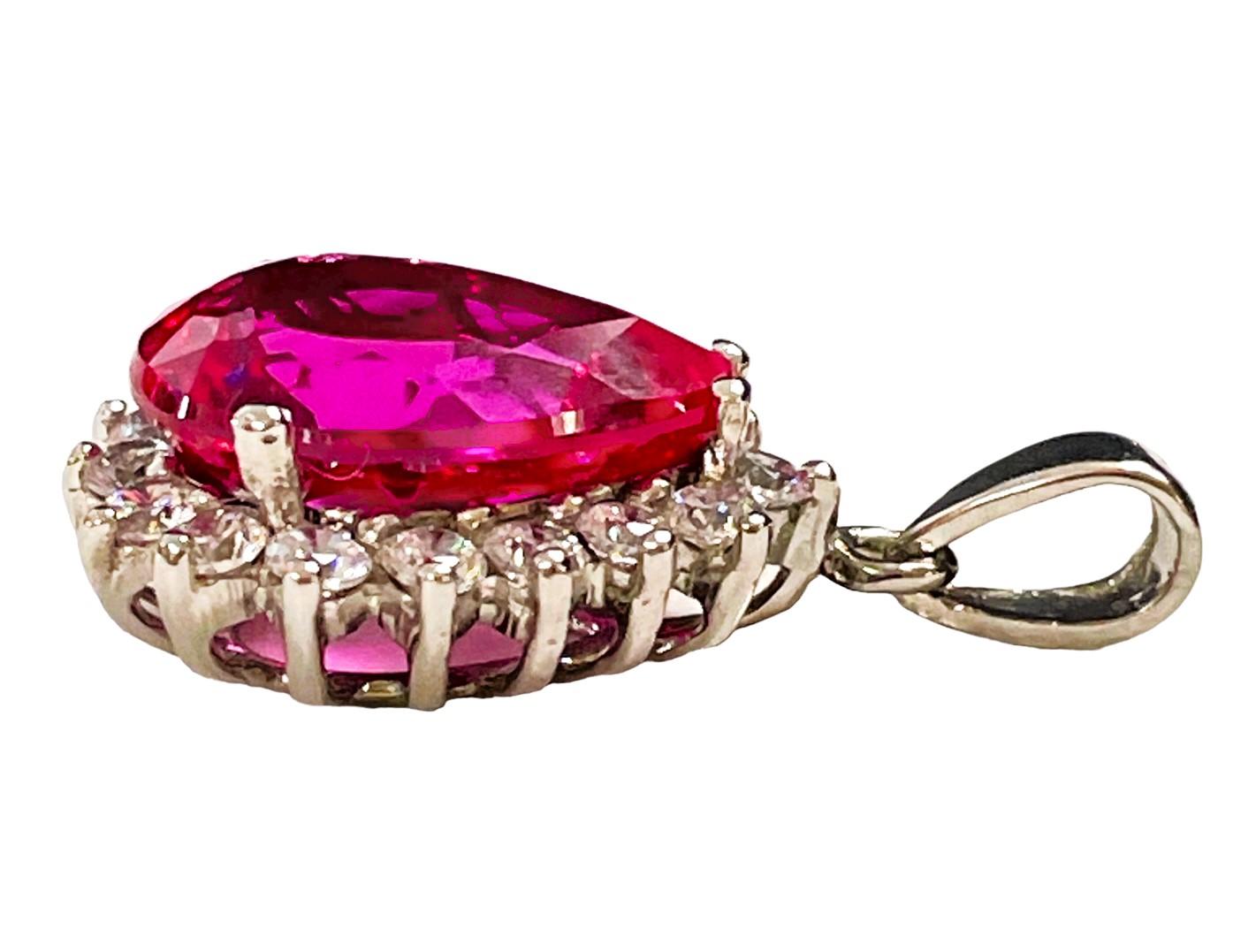 Women's New African 8.7 Carat Raspberry Topaz and White Sapphire Sterling Pendant For Sale