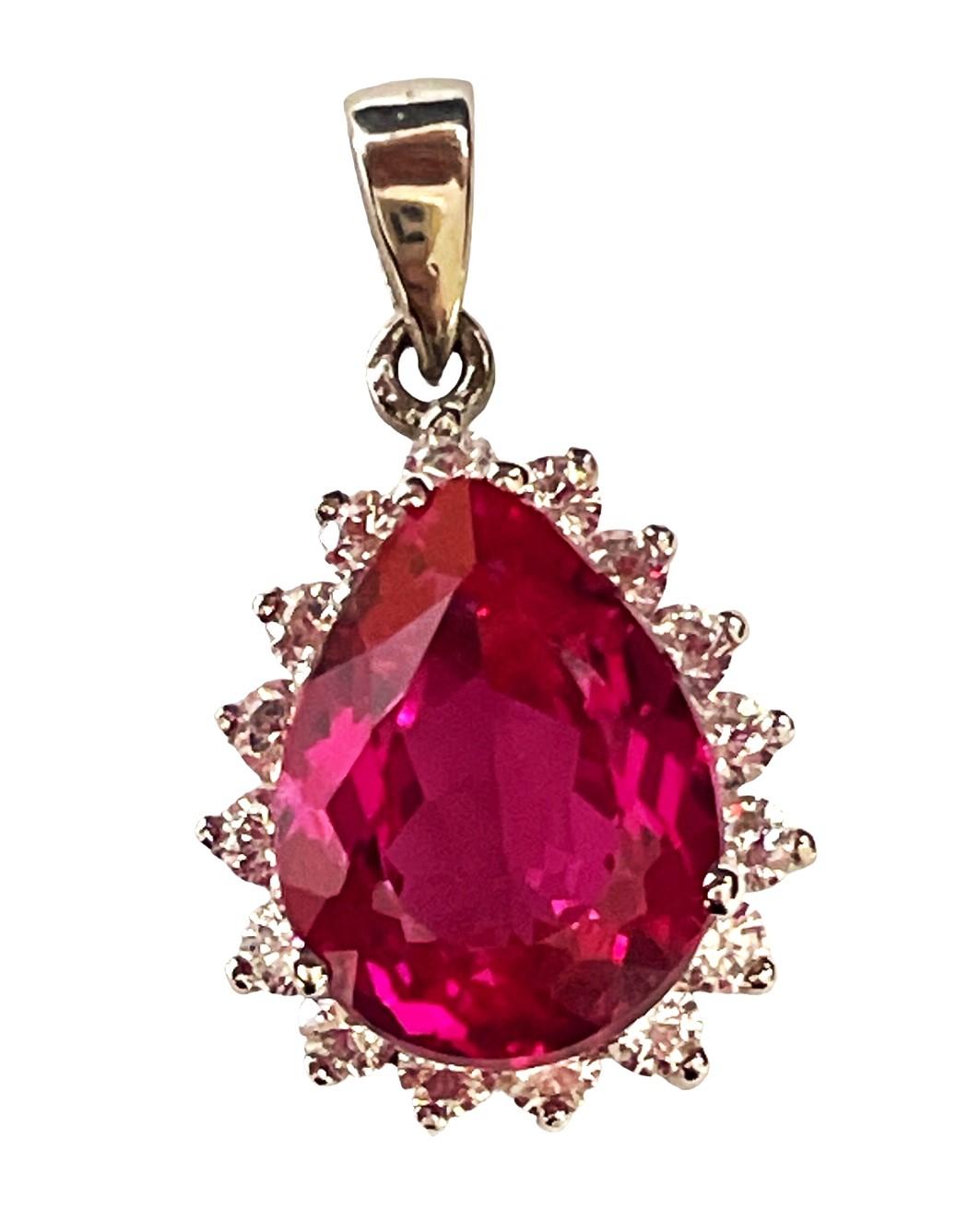 New African 8.7 Carat Raspberry Topaz and White Sapphire Sterling Pendant For Sale 2