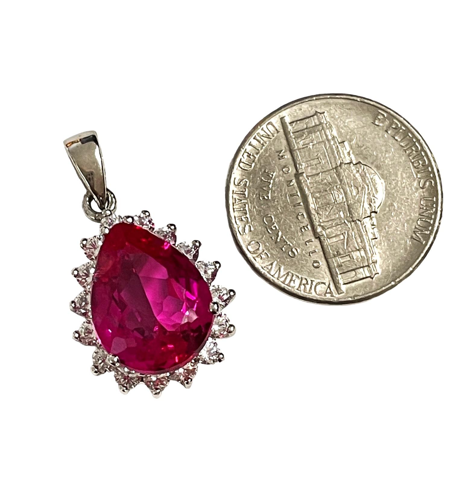 New African 8.7 Carat Raspberry Topaz and White Sapphire Sterling Pendant For Sale 3
