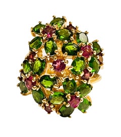 New African 8.70 Carat Emerald Green Garnet Sapphire & Tsavorite Sterling Ring