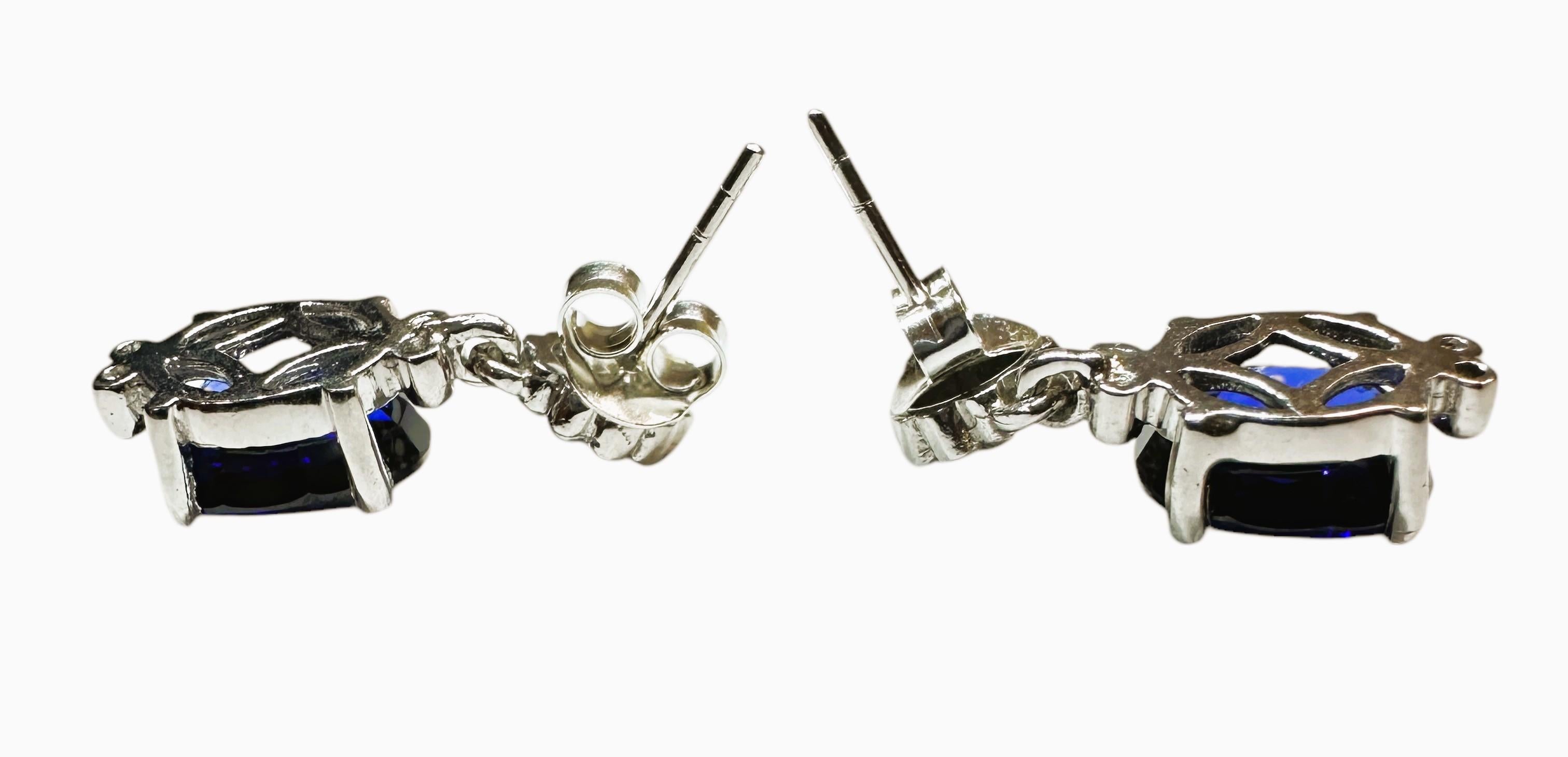 New African 8.70 Carat  Blue Sapphire Post Dangle Sterling Earrings For Sale 4