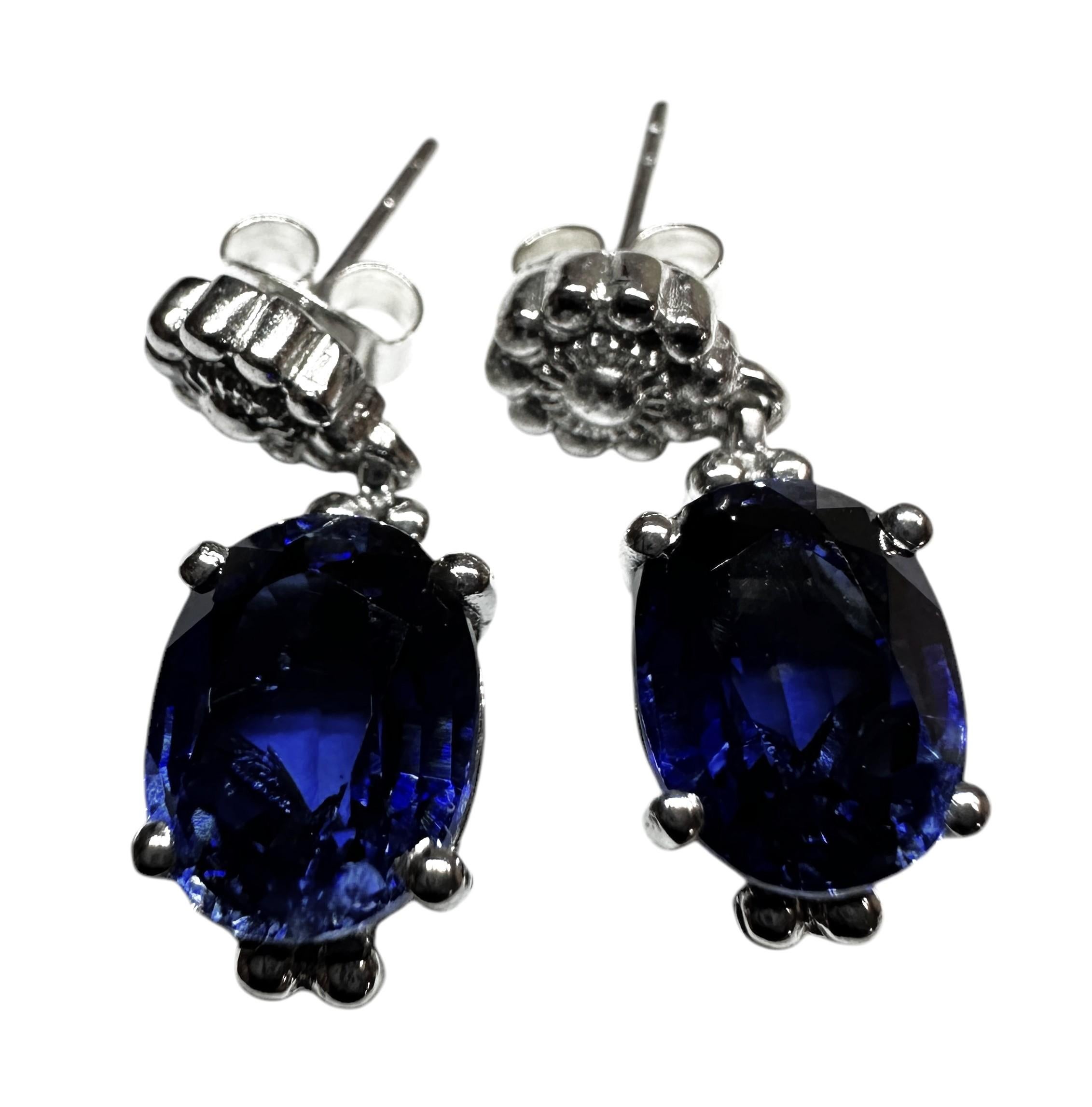 New African 8.70 Carat  Blue Sapphire Post Dangle Sterling Earrings For Sale 5