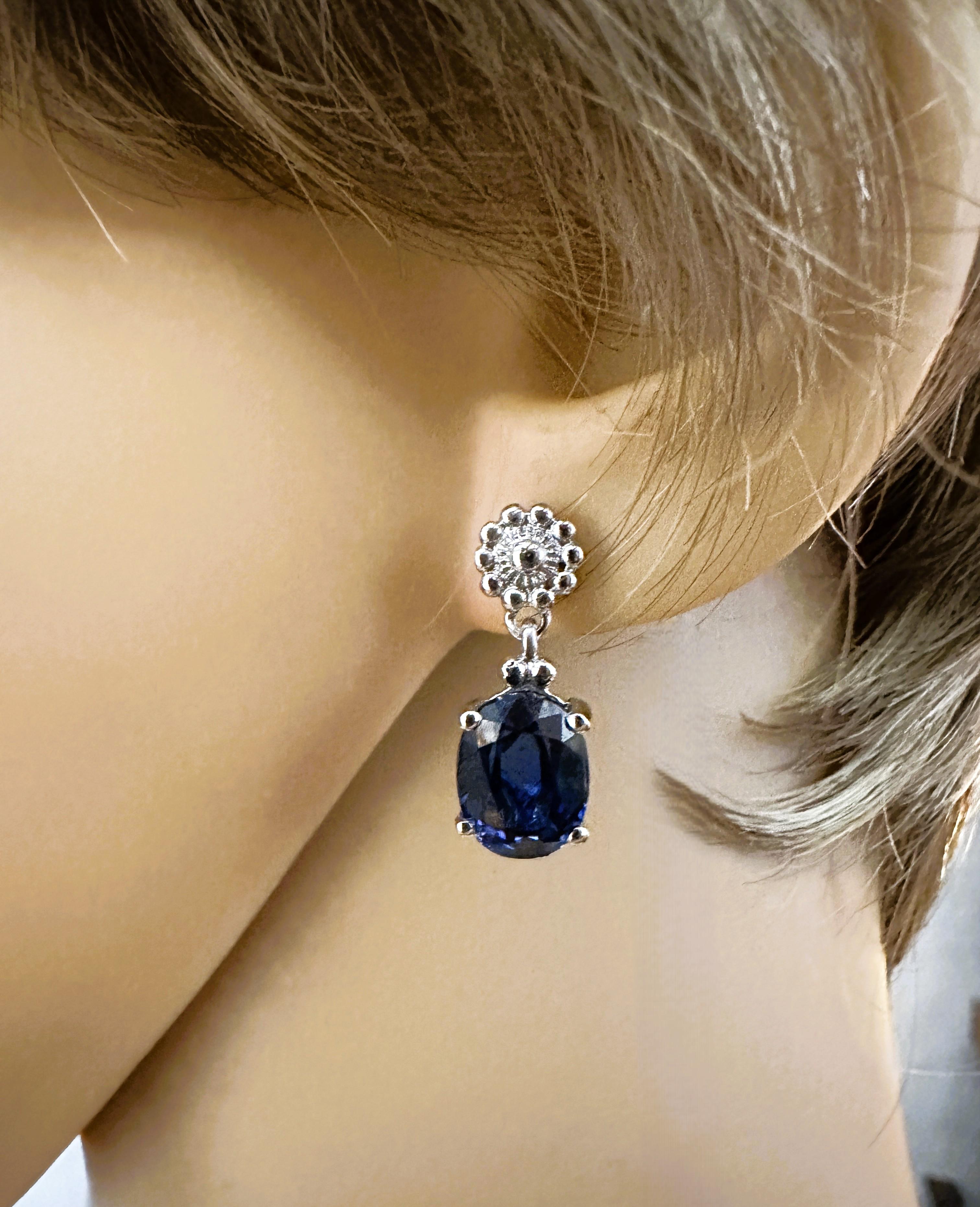 Women's New African 8.70 Carat  Blue Sapphire Post Dangle Sterling Earrings For Sale