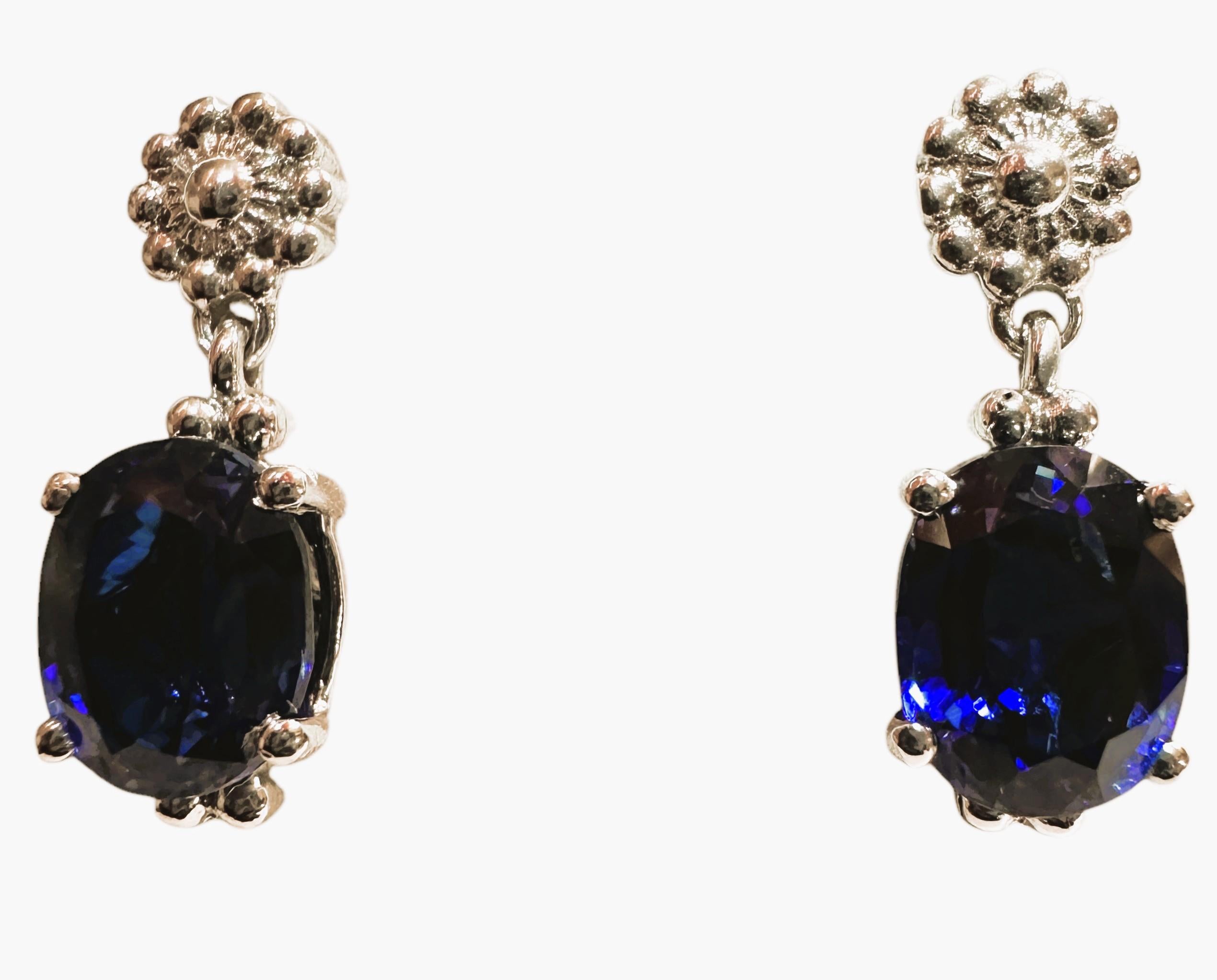 New African 8.70 Carat  Blue Sapphire Post Dangle Sterling Earrings For Sale 1